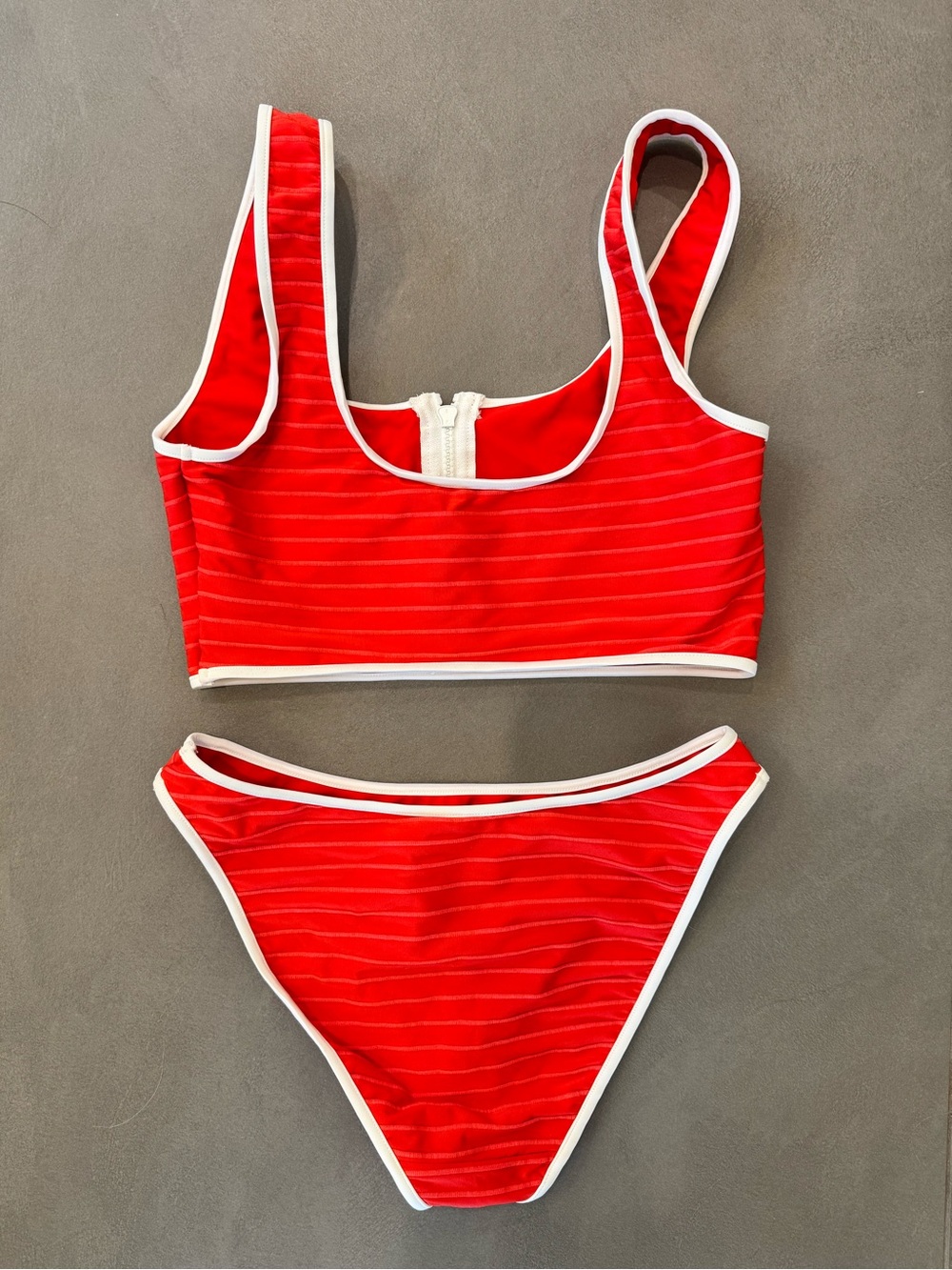 Show Me Your Mumu Red Two-Piece Bikini with White Trim and Front Zip - Picture 2 of 4